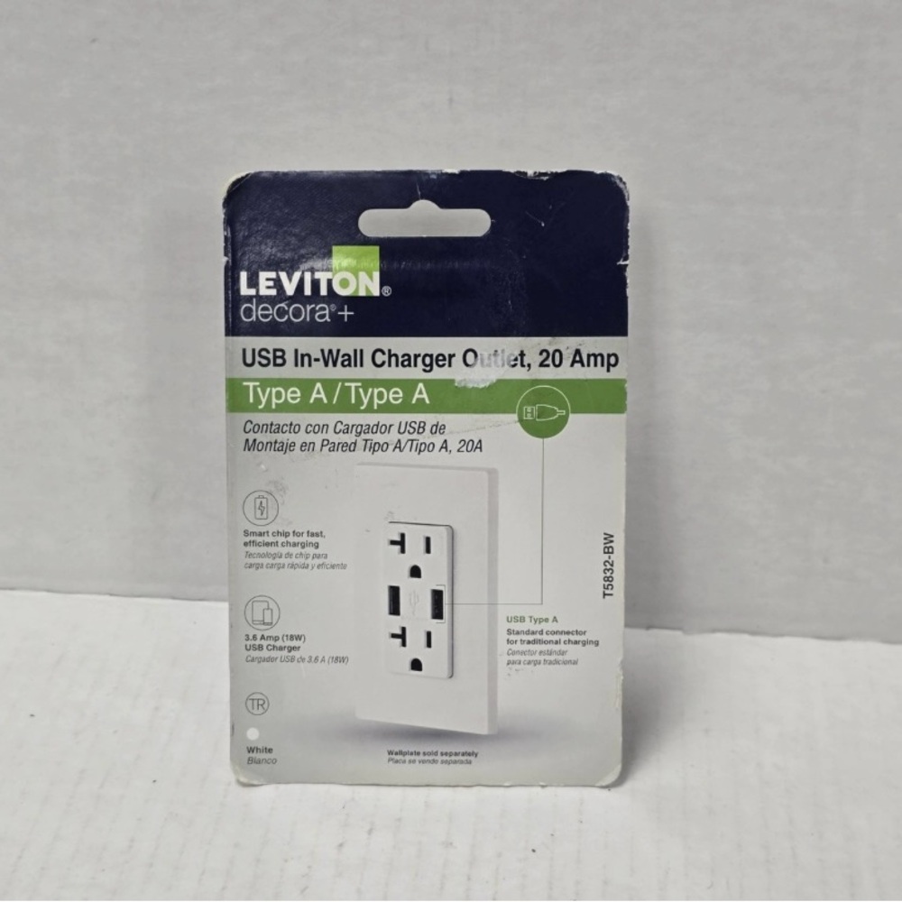 Leviton Decora+ USB In-Wall Charger Outlet, 20 Amp, White